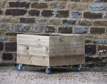 Jardinière en bois durable pour terrasse carrée (lisse) sur roulettes/pot de jardinière en bois pour jardin