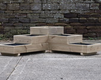 Jardinière d'angle durable en forme de L à plusieurs niveaux (sans cellule à l'avant) - Pot de jardinière en bois