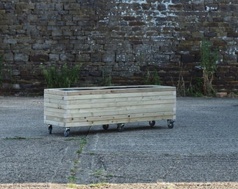 Rectangular Block Style Wooden Planter On Castor Wheels / Garden Planter / Wooden Planter Pot