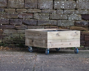 Jardinière en bois durable sur roues pour terrasse carrée basse (lisse)/pot de jardinière en bois pour jardin