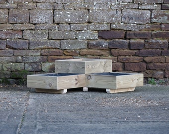 Jardinière d'angle basse en L pour terrasse - Jardinière en bois durable (lisse)/pot de jardinière en bois pour jardin