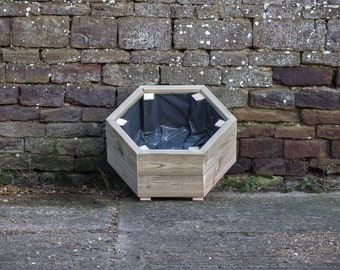 Petite jardinière hexagonale (lisse) durable pour terrasse/pot de fleurs de jardin en bois sur pieds