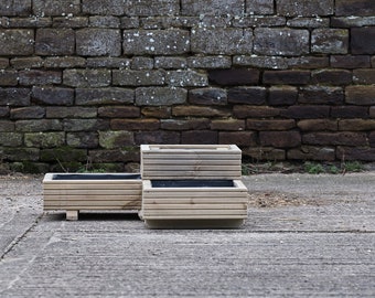 Jardinière en bois durable pour terrasse en forme de L à plusieurs niveaux/pot de jardinière en bois en bois