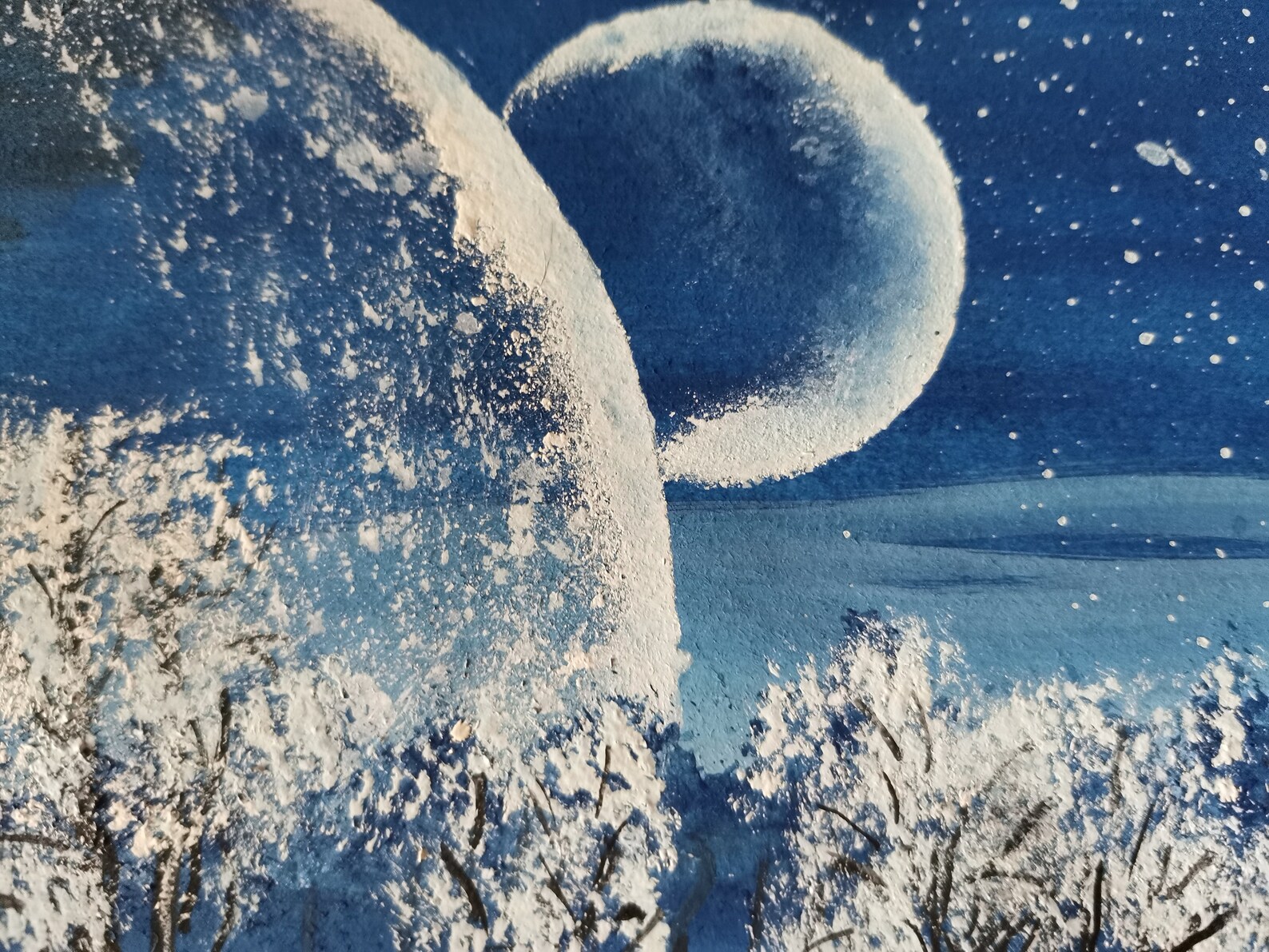 Night Sky Gouache Painting Night Forest Winter Landscape Etsy