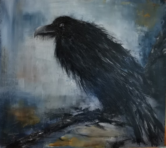 Raven Painting Oil Crow Painting Original Art Artwork Rain Etsy