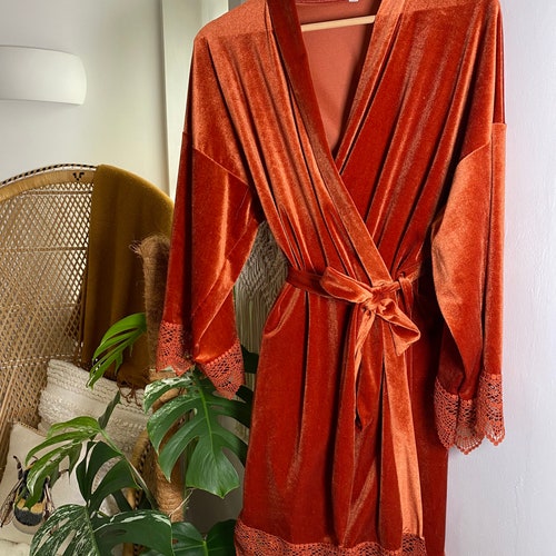 Orange Velvet and Lace Robe - Etsy Ireland