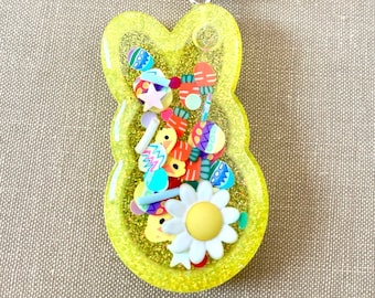 Yellow Easter Bunny Shaker Keychain, Basket Stuffer, Filler, Beaded Keychain, Purse Charm, Car Charm, Easter Accessory, Mini, Miniature