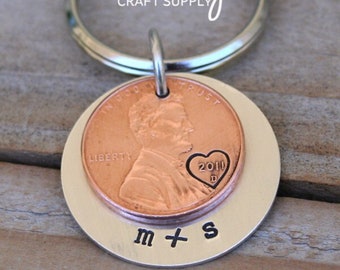 Penny Keychain, Personalized Keychain, Significant Date, Lucky Penny, Personalized Penny, Penny Charm, Wedding Date, Birth Date, Graduation