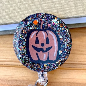 Jack O'Lantern Badge Reel, Fall Theme, Halloween Gift, Badge Holder, Gift for Teachers, Gift for Nurse, Halloween ID Holder, Retractable ID