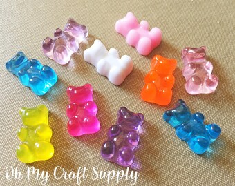 9 Pcs Assorted Realistic Transparent Glittery Color Transitioning Galaxy Gummy Bear Cabochons 17x10mm