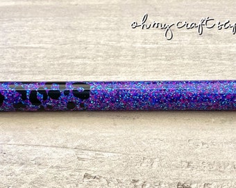 Purple Glittered Resin Epoxied Pen and Cheetah Print, Resin Pen, Epoxy Pen, Custom Pen, Pretty Pen, Cheetah Print Pen, Glittered Pen