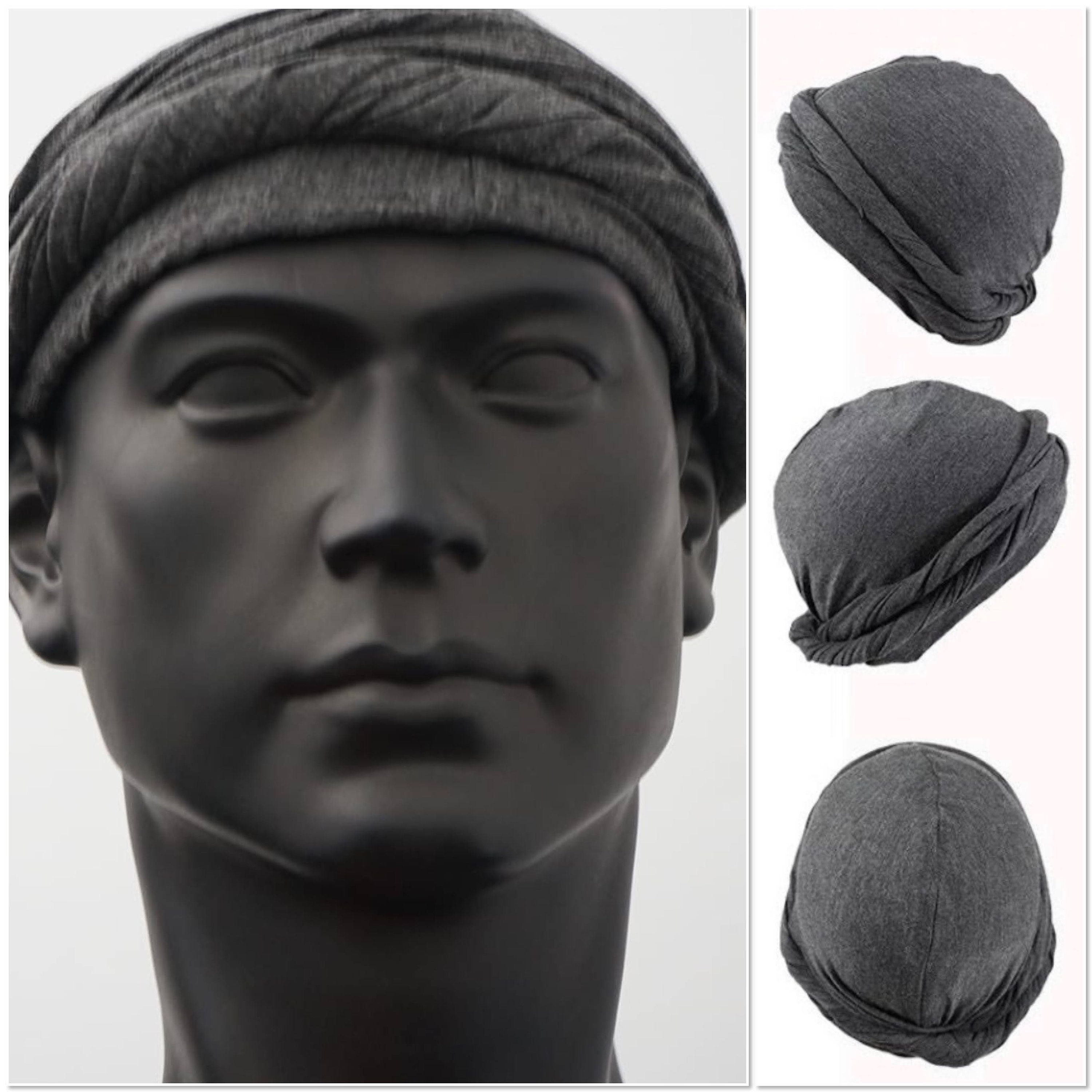 Men Grey Halo Turban Satin Lined Durag Turban Hat New Dome Etsy
