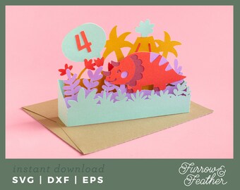 3d bottle cards,t-rex,prehistoric,trees,triceratops,history,colourful,pop out card,3d gift card,handmade card,3d,gift card,dinosaur