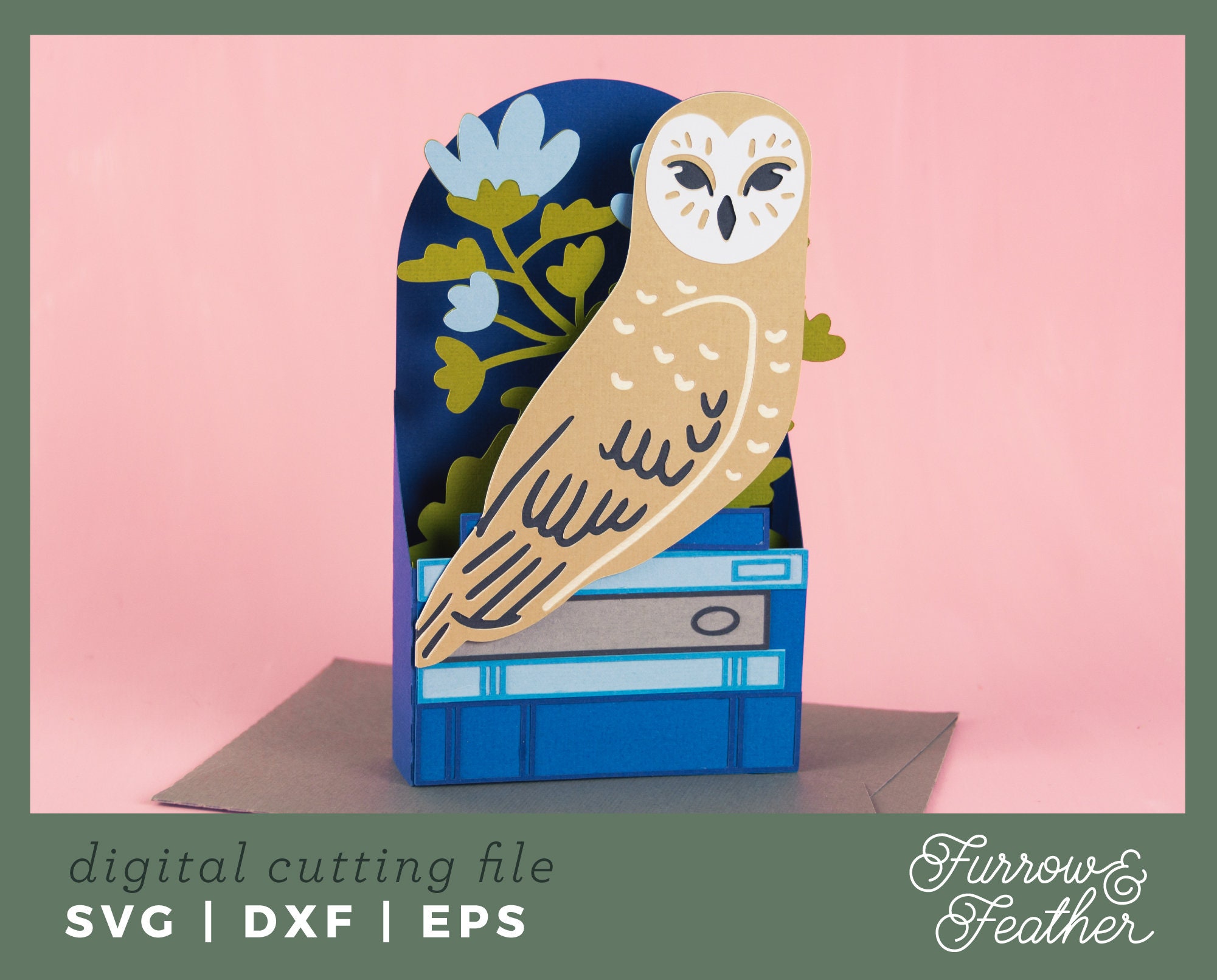 Owl on Books Pop Up Card SVG: 3D Papercut DIY (Digital Download)