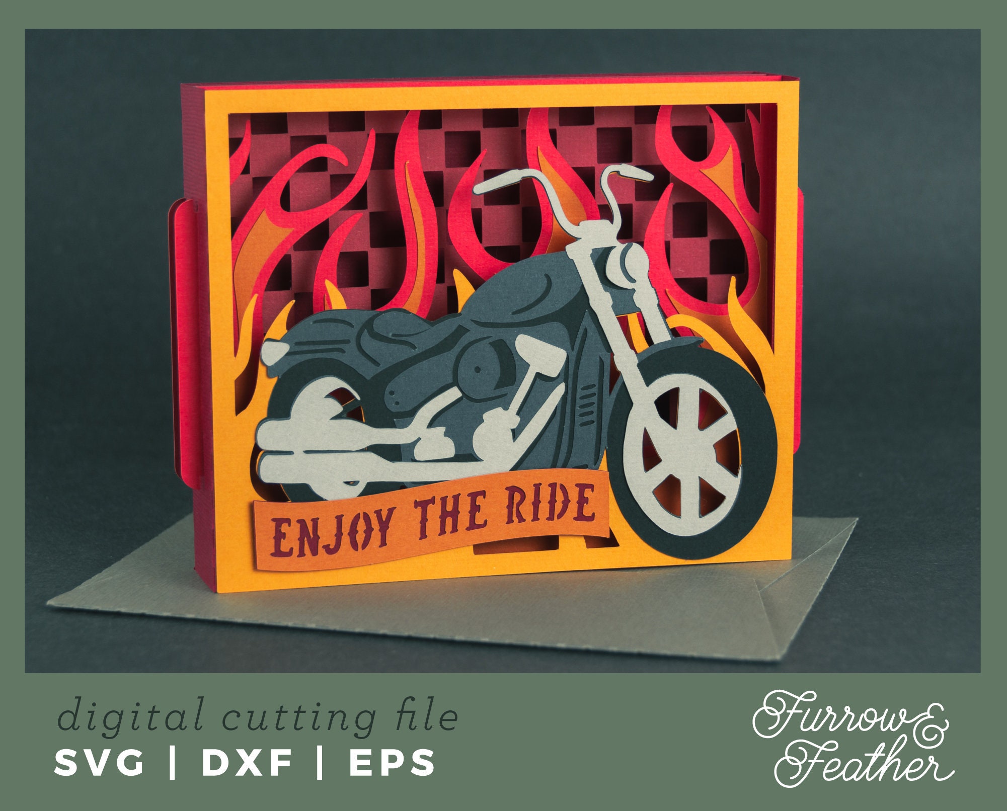 Motorcycle Biker Card | 3D Birthday Card SVG | 3D Papercut SVG Card Cut File | Cricut Silhouette DIY
