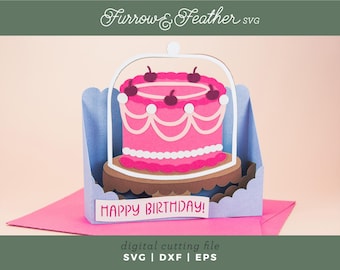 3D Cake Stand Birthday Card SVG: Papercut DIY (Digital Download)