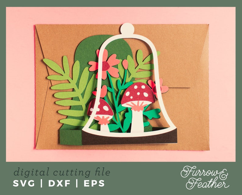 Bell Jar Terrarium Box Card Template 3D Papercut SVG Card Etsy