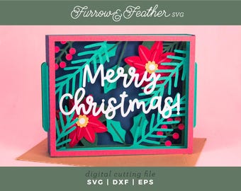 Tarjeta navideña 3D SVG: Feliz Navidad emergente (descarga digital)