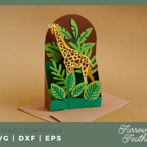 de Carte de visite de boîte pop-up de la jungle girafe | 3D Papercut SVG carte coupe fichier | Cricut Silhouette DIY