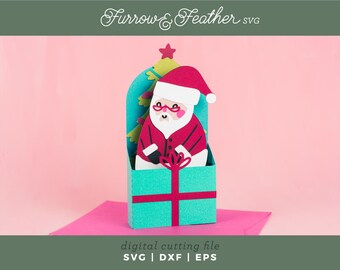 Tarjeta navideña SVG de Papá Noel: Caja de regalo desplegable 3D (descarga digital)