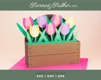 3D Tulip Garden Card SVG: Papercut Flower Box (Digital Download)