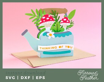 Mushroom Tea Pot Pop Up Card Template: 3D Papercut SVG (Digital Download)