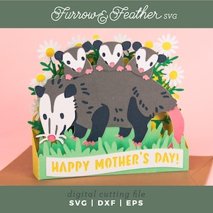 Funny Mother's Day Card SVG: Opossum with Babies Papercut (Digital Download) image 1