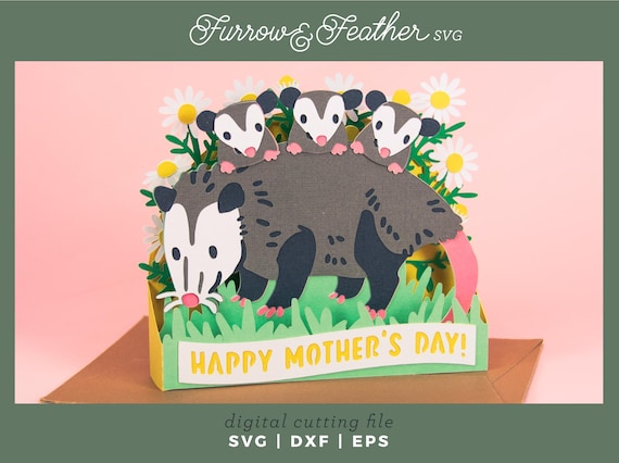 Funny Mother's Day Card SVG: Opossum with Babies Papercut (Digital Download)