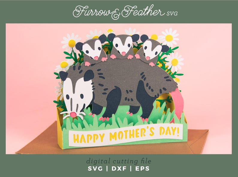 Funny Mother's Day Card SVG: Opossum with Babies Papercut (Digital Download) image 1