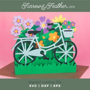 Tarjeta de bicicleta con flores / Tarjeta 3D para cualquier ocasión SVG / Archivo de corte de tarjeta 3D / Cricut Silhouette DIY