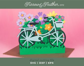 3D Bike with Flowers Card SVG: Cricut & Silhouette Cut File (Digital Download)