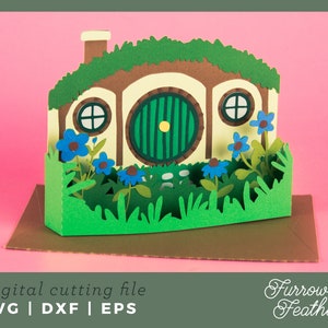 Hobbit Hole, modèle de carte de collection LOTR | 3D Papercut SVG carte coupe fichier | Cricut Silhouette DIY