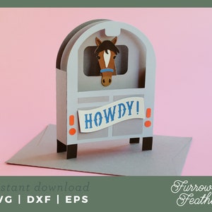 Modèle de carte de boîte pop-up pour remorque à chevaux | Fichier de coupe de carte SVG Papercut 3D | Cricut Silhouette DIY