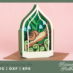 Snail Terrarium Card | Pop Up Card SVG | 3D Papercut SVG Card Cut File | Cricut Silhouette DIY