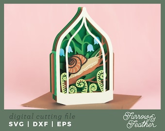 Snail Terrarium Pop Up Card SVG: 3D Papercut Template (Digital Download)