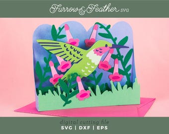 Hummingbird 3D Card SVG: Trumpet Flowers Birthday Card (Digital Download)