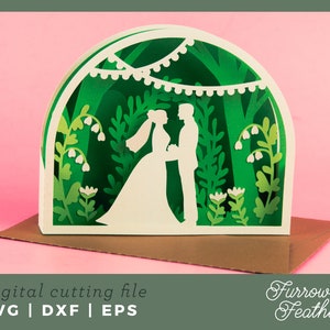 Elegante trouwkaart | Pop-upkaart SVG | 3D Papercut SVG Card Cut-bestand | Cricut silhouet DIY
