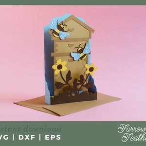 Bee Hive Pop Up Box Card Template | 3D Birthday Card SVG | 3D Papercut SVG Card Cut File | Cricut Silhouette DIY