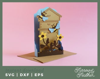 Bee Hive Pop Up Card Template: 3D Papercut SVG (Digital Download)