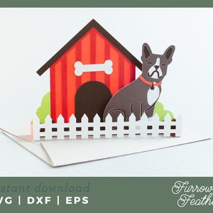 de carte pop up boîte pour chien de style français | 3D Papercut SVG carte coupe fichier | Cricut Silhouette DIY