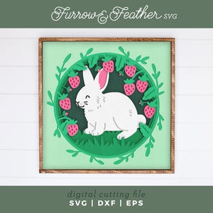 Osterhase in Erdbeeren Schattenbox | 3D Schattenbox SVG | Geschichtetes Papierschnitt-Design | Papier Handwerk Dateien für Cricut