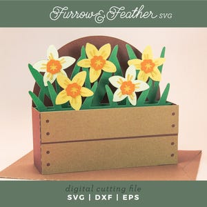 Tarjeta de jardín con narcisos / Tarjeta de cumpleaños 3D SVG / Archivo de corte de tarjeta SVG de corte de papel 3D / Cricut Silhouette DIY