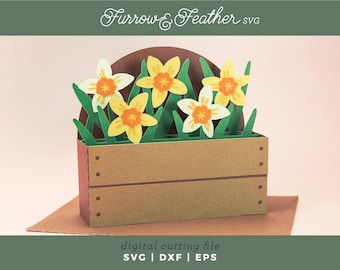 3D Daffodils Garden Card SVG: Papercut Birthday Card (Digital Download)