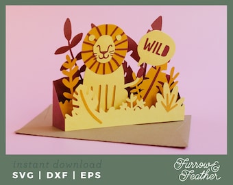 Lion Pop Up Birthday Card Template: 3D Papercut SVG (Digital Download)