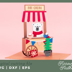 Carte d'hiver de stand de cacao chaud | Carte pop-up SVG | Fichier découpé pour carte de Noël SVG Papercut 3D | Cricut Silhouette DIY