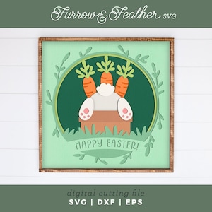 Ombre de lapin de Pâques dans un pot de carottes | Pâques Shadowbox 3D SVG | Papier découpé en couches | Fichiers créatifs en papier pour Cricut