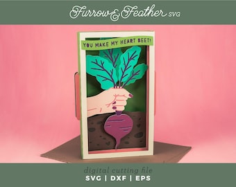 Heart Beet Valentine Card SVG: 3D Papercut Gardening Card (Digital Download)
