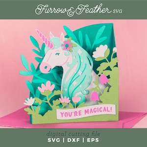 Unicorn with Flowers Card SVG | 3D Birthday Card SVG | 3D Card Cutting File | Cricut Silhouette DIY