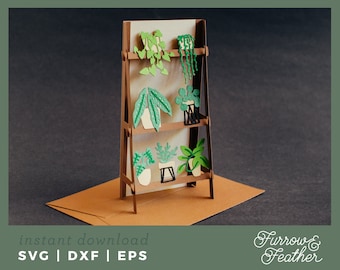 Plant Stand Pop Up Box Card Template | 3D Papercut SVG Card Cut File | Cricut Silhouette DIY