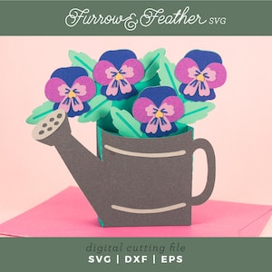 Gießkanne mit Stiefmütterchen-Karte | 3D Frühling Pop Up Karte SVG | 3D Papierschnitt SVG Karte Schnitt Datei | Cricut Silhouette DIY